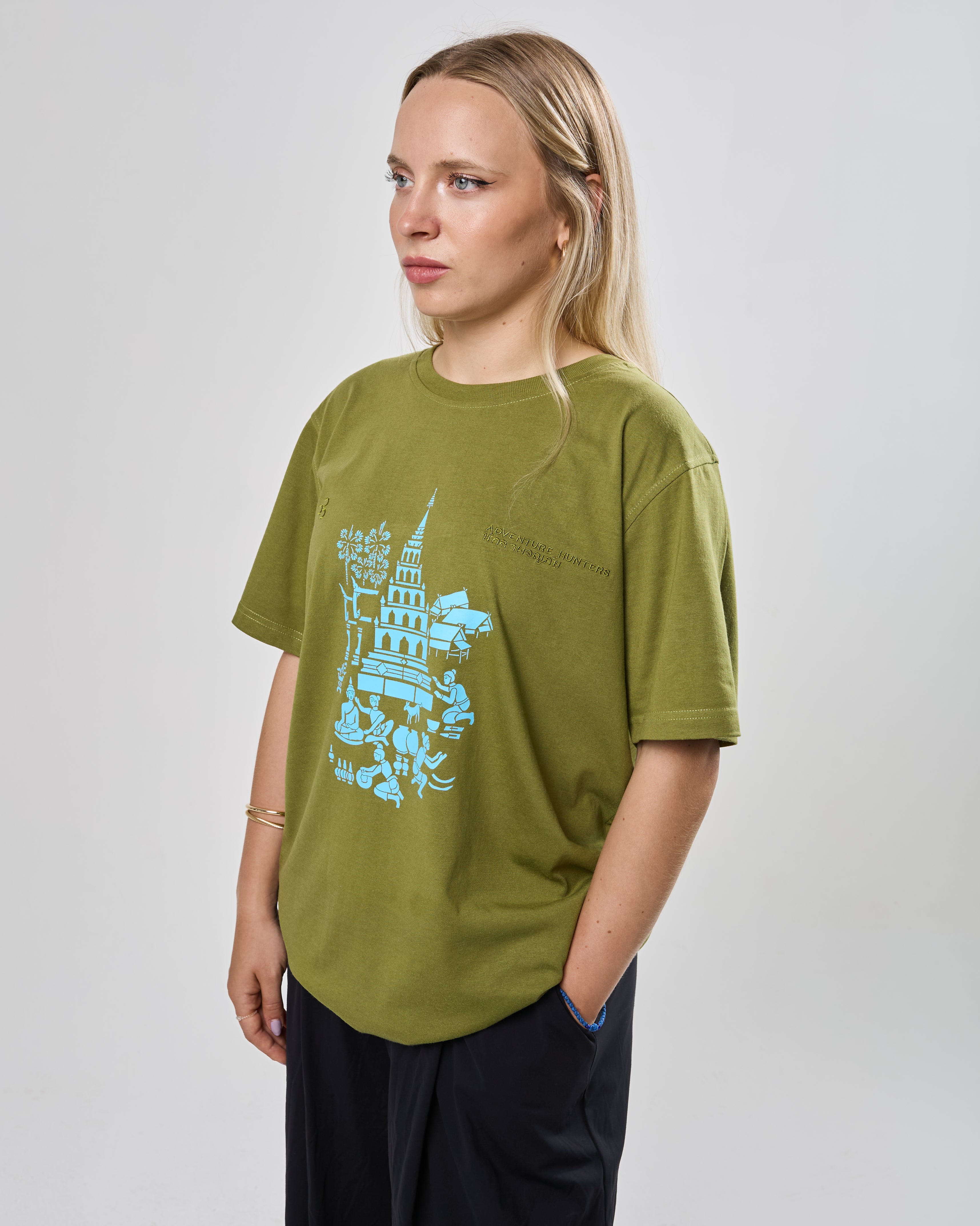 Tričko THAILAND pagoda olivovo zelená